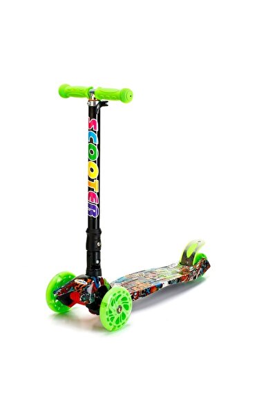 OEM Foldable Scooter for Kids, 4 Light-Up Wheels, Graffiti, 5-10 Years, Green