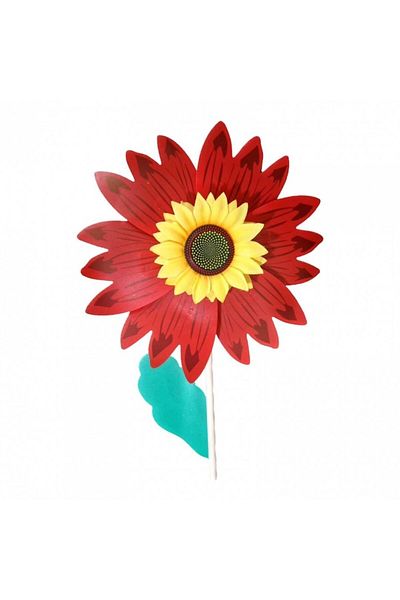 OEM Windmill Sunflower with Wooden Pole, Diameter 40 cm, Red