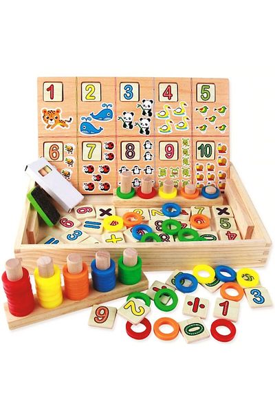 OEM Tabla educativa Montessori din lemn cu fata dubla, calculeaza, deseneaza si asociaza cercurile, 3 an