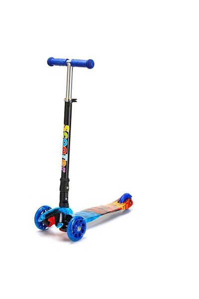 OEM Folding Children's Scooter, 3 Luminous Wheels, Graffiti, Ages 2-5, Navy Blue