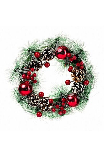 OEM Handmade Christmas Decoration, wreath with red globes