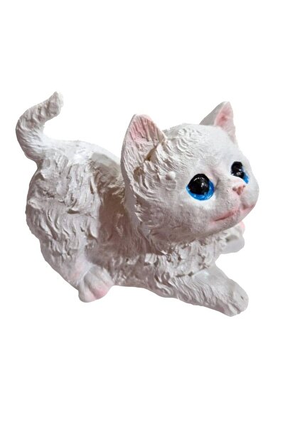 OEM Ornament pisică din rășină albă, 9x8x6 cm