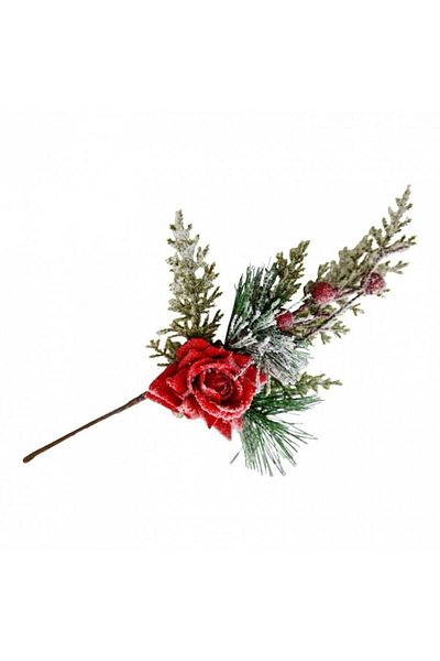 OEM Christmas Decoration, Ornamental Branch with Rose, 30 cm