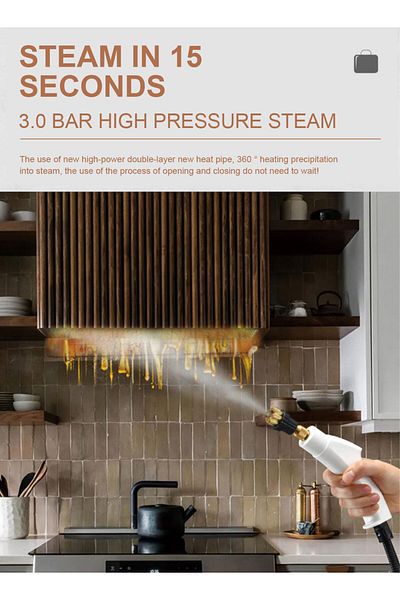 ET-LIFE Steam Cleaner, 2500 W, 3 Bar Steam Pressure, 1.1L, 6 Steam Settings, TC-SC-001