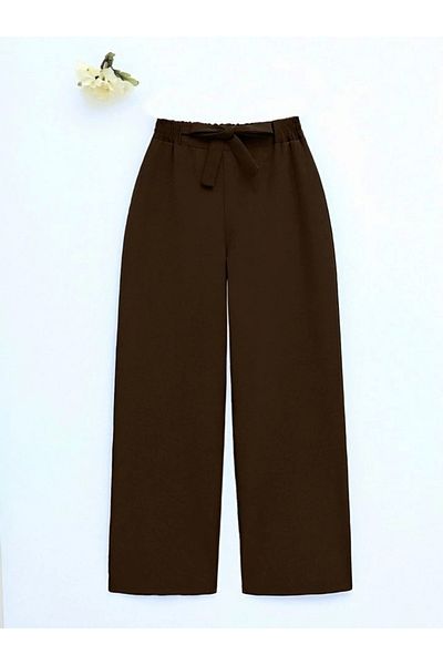 nedo7 Elastic Waist Tied Wide Leg Trousers -K. Coffee