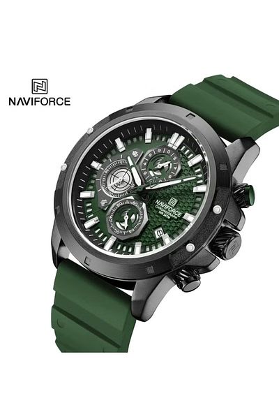 Naviforce Men's Chronograph Sport Watch – Green Dial Waterproof Analog-Digital Luminous Hands Silicone Strap