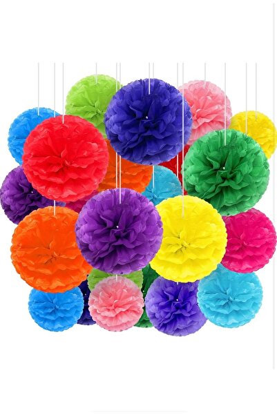 Yenigeldi 31 Cm Rengarenk Kağıt Ponpon Süsler Parti Yılbaşı Organizasyon