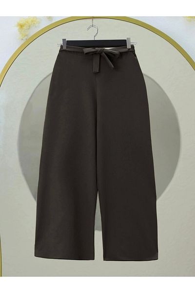 nedo7 Elastic Waist Tied Wide Leg Trousers -K. Coffee