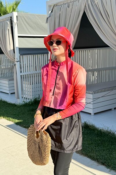 HAZA MODA Croplu Tesettür Mayo Takım Pembe