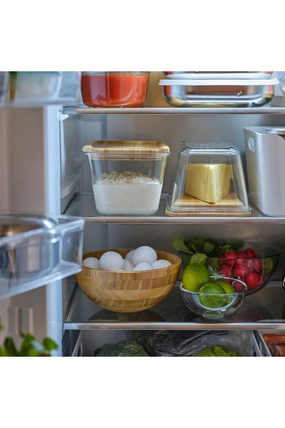 IKEA Food container with lid, rectangular glass/bamboo, 1.8 l