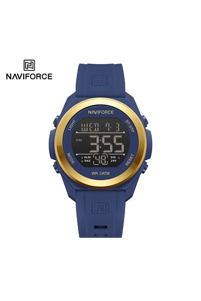 Naviforce Stylish Blue & Gold Digital Sports Watch – 41mm, Silicone Strap, Water Resistant