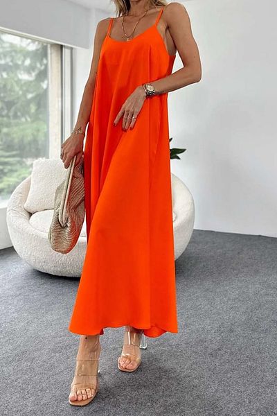 Mogi Butik Aerobin Fabric Adjustable Strap Long Women's Dress 3088