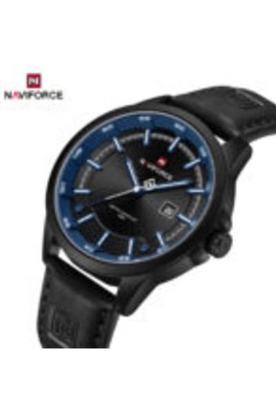 Naviforce Casual Leather Men's Watch – Black Dial & Blue Accents
