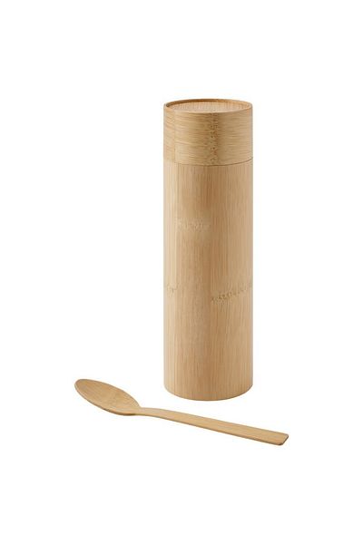 IKEA Coffee/tea tin, with spoon bamboo veneer, 22 cm