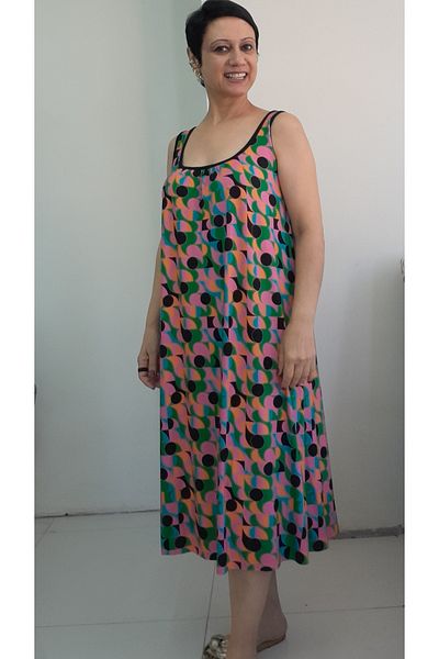 Mertcan Butik Multicolor Front and Back Gathered Strap Combed Viscose Dress