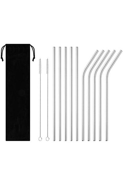 Inkbird Reusable Metal Straw 10 PCS Portable Stainless Steel Drinking Straws 2 Cleaning Brush and Tr