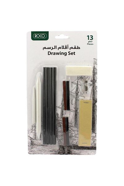 Roco Charcoal Pencil Drawing Set Soft/Medium/Hard 13 Pieces