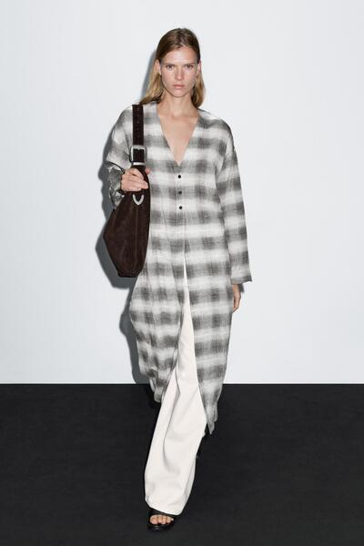 Massimo Dutti Uzun kareli tunik elbise