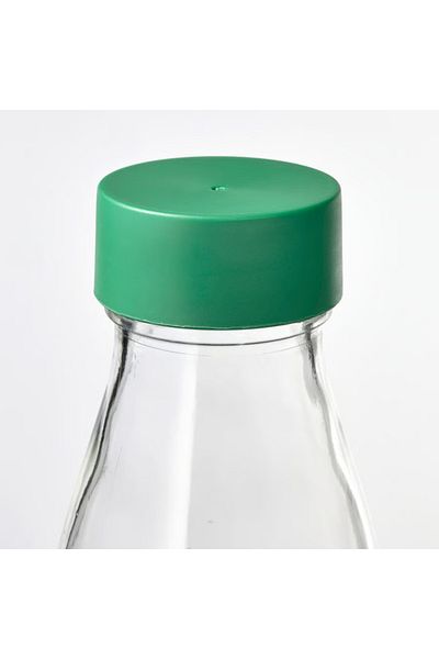 IKEA Water bottle, clear glass/green, 0.5 l