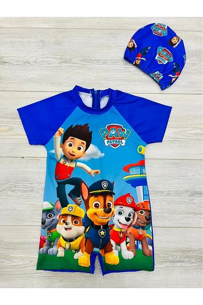 gnygiyim Boy's Character Patterned Uw Protected Jumpsuit Swimsuit with Bonnet