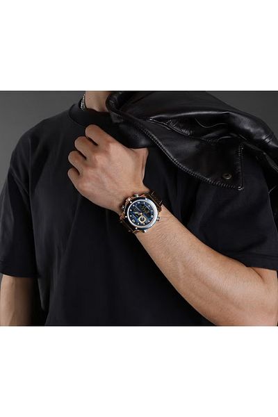 Naviforce Men's Dual Time Chronograph Watch – Leather Strap, Analog-Digital, 30M Water Resistant