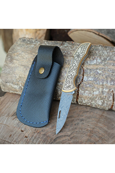 kösemehmet Katlanır Model - Damascus Çelik - Paslanmaz Pirinç Gravür İşlemeli...