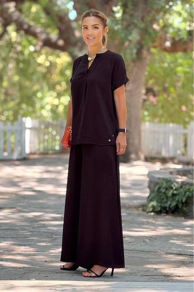 Nevin Kaya Moda Black Mini Patch Palazzo Suit
