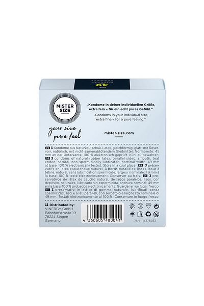 Mister Size Condoms, Mister Size, Pure Feel 49 mm, set of 3 pieces