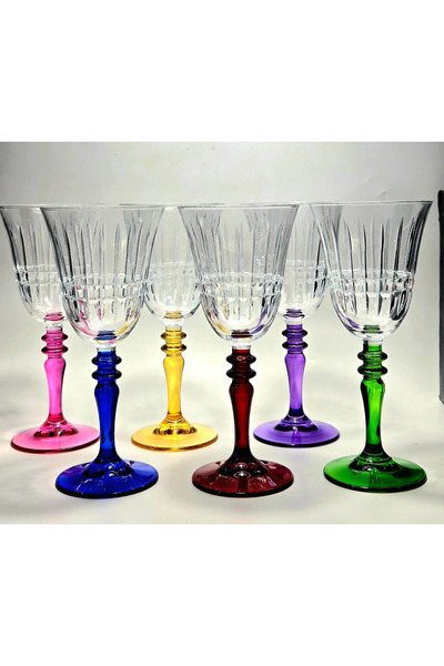Kristal Market El Yapımı Kristal Lizbon Rengarenk Dekoratif Sunumluk Kadeh Se...