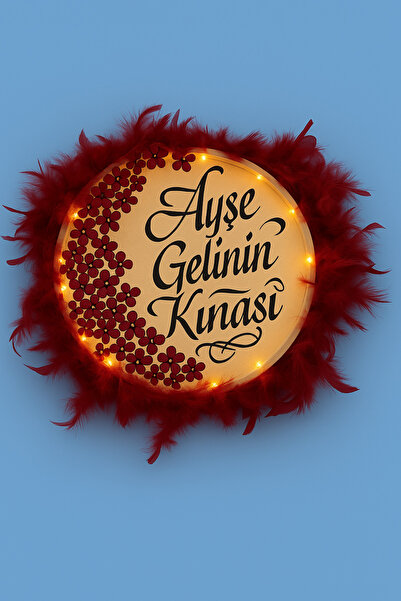 Evsay İsimli Ledli Gelin Tefi 3Boyut Taşlı Tüylü, Düğün Kına Nedime Bride Parti Defi Çalgılı Alet Zilli