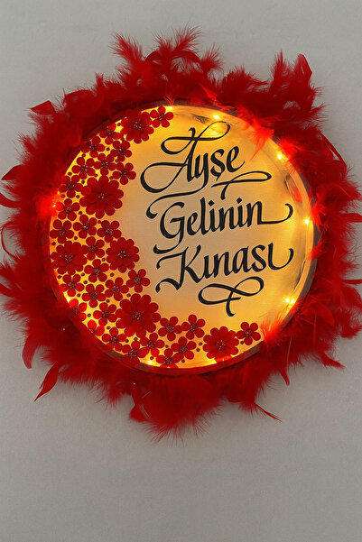 Evsay İsimli Ledli Gelin Tefi 3Boyut Taşlı Tüylü, Düğün Kına Nedime Bride Parti Defi Çalgılı Alet Zilli