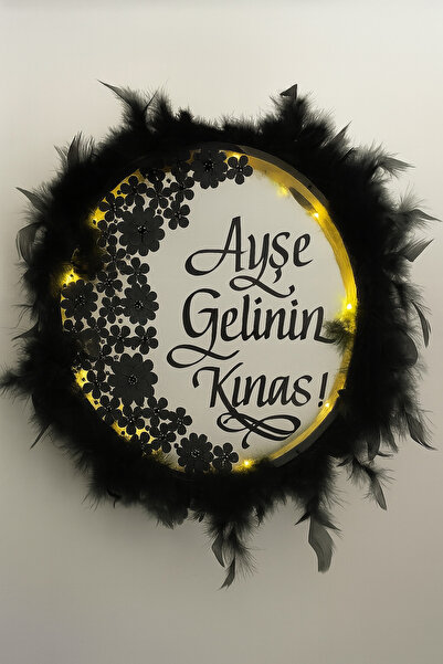 Evsay İsimli Ledli Gelin Tefi 3Boyut Taşlı Tüylü, Düğün Kına Nedime Bride Parti Defi Çalgılı Alet Zilli