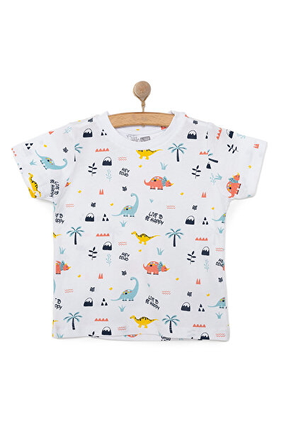 ebebek Hello Baby HelloBaby Baby Boy Basic T-shirt με σχέδιο δεινοσαύρων με κοντό μανίκι λευκό