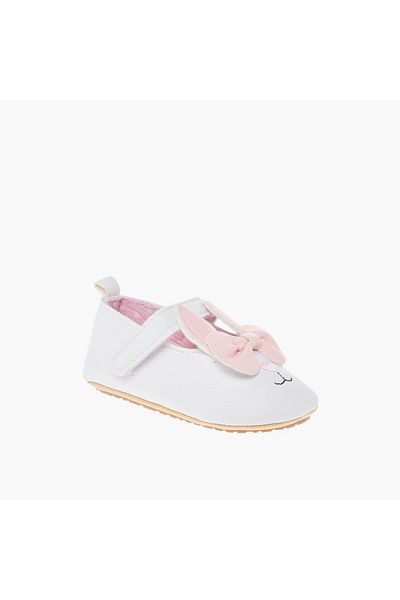 Juniors Bunny Applique Booties with Hook and Loop Closure