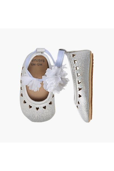 Juniors Glitter Heart Cut-Out Detail Booties with Flower Applique