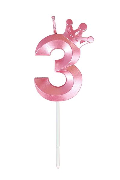 L&Wen Number Birthday Candles, Number 3 Cake Candles for Birthday, Wedding (1Pc, Pink)