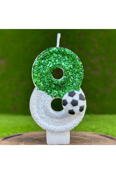 L&Wen شموع كعكة كرة القدم رقم 8 باللون الأبيض والأخضر مقاس 7 سم لأعياد الميلاد وحفلات الزفاف والاحتفالات ذات الطابع الخاص