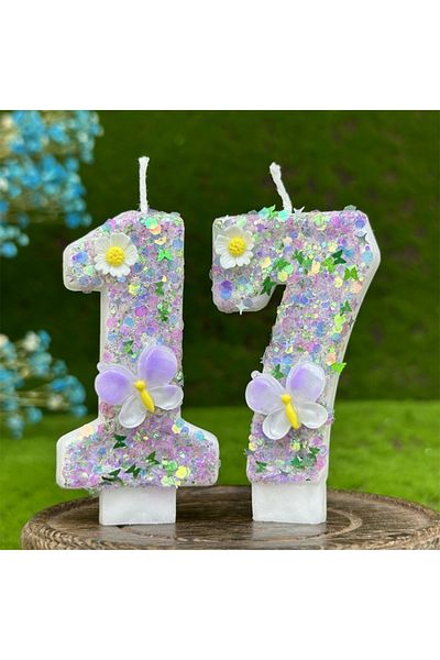 L&Wen 7 cm Colorful Number 5 Cake Candles, White Flower Number Candle for Weddings, Party Celebration