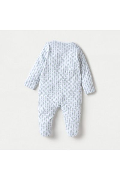Juniors Leaf Print Closed Feet Sleepsuit with Long Sleeves and Button Closure