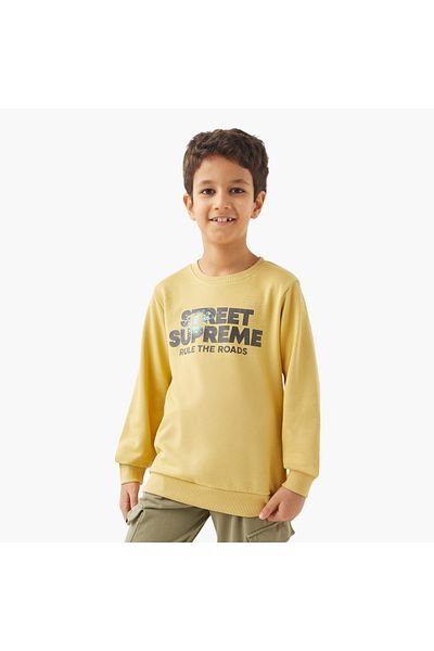 Juniors Graphic Print Crew Neck Sweatshirt with Long Sleeves