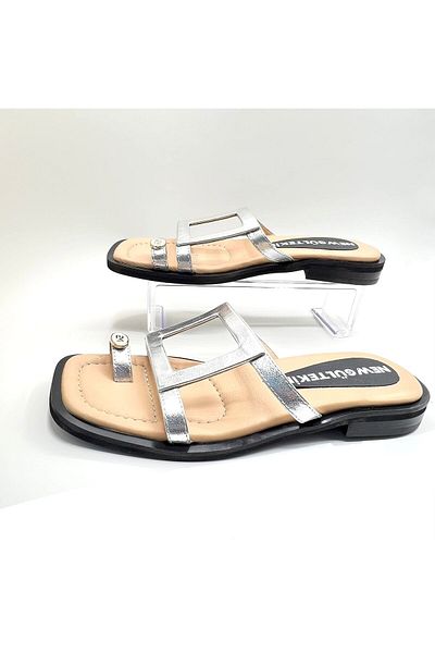 NEWGÜLTEKİN Genuine Leather Full Summer Belted Very Comfortable and Stylish Slippers