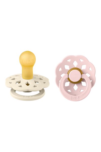 Bibs Set of 2 Latex Pacifiers, BIBS Boheme, round nipple, Ivory/Blossom
