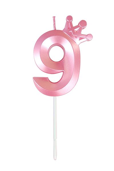 L&Wen Number Birthday Candles, Number 9 Cake Candles for Birthday, Wedding (1Pc, Pink)