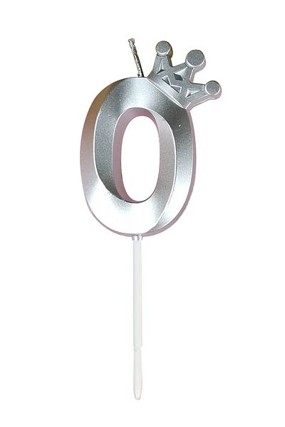 L&Wen Number Birthday Candles, Number 0 Cake Candles for Birthday, Wedding (1Pc, Silver)