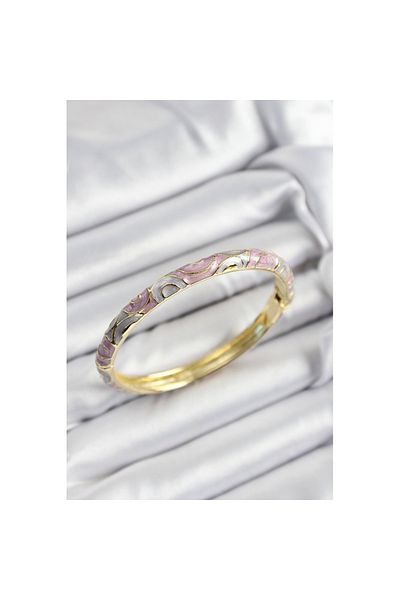 Skygo Mineli Brass Gray and Pink Spiral Motif Gold Color Women's Handcuffs - Tj-Bb7383