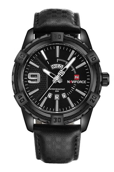 Naviforce Unisex Black Analog Quartz Watch – Black Dial, Leather Strap, 30M Water Resistant