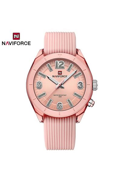 Naviforce Elegant and Stylish Pink Analog Wrist Watch with Water Resistance and Durable Silicone Strap