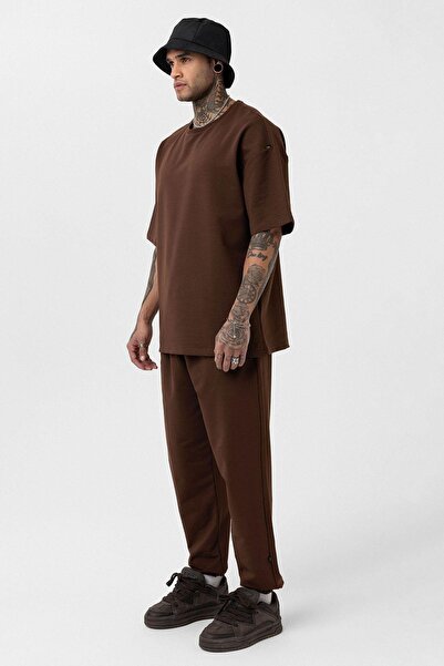 VAMOSCLO Σετ αθλητικής φόρμας Basic oversized με ελαστικό πόδι καφέ