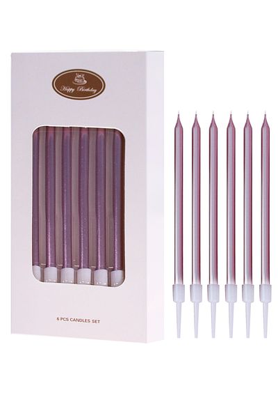 L&Wen Long Thin Metallic Birthday Candles, Birthday Party, Wedding Decorations (6 Count, Rose Gold)