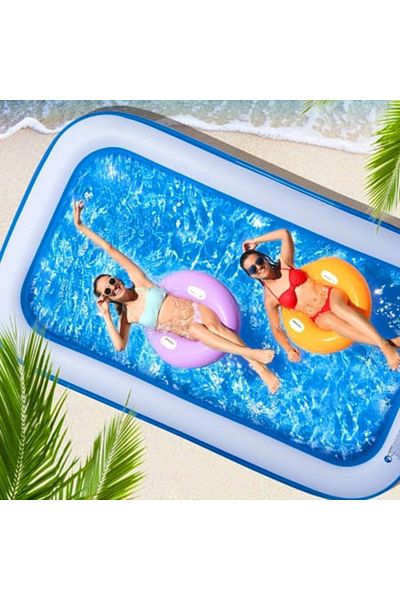 iTin Piscina Gonflabila Dreptunghiulara 201x150x45 cm, pentru Adulti sau Copii 3+ Ani, Ideala pentru Curt
